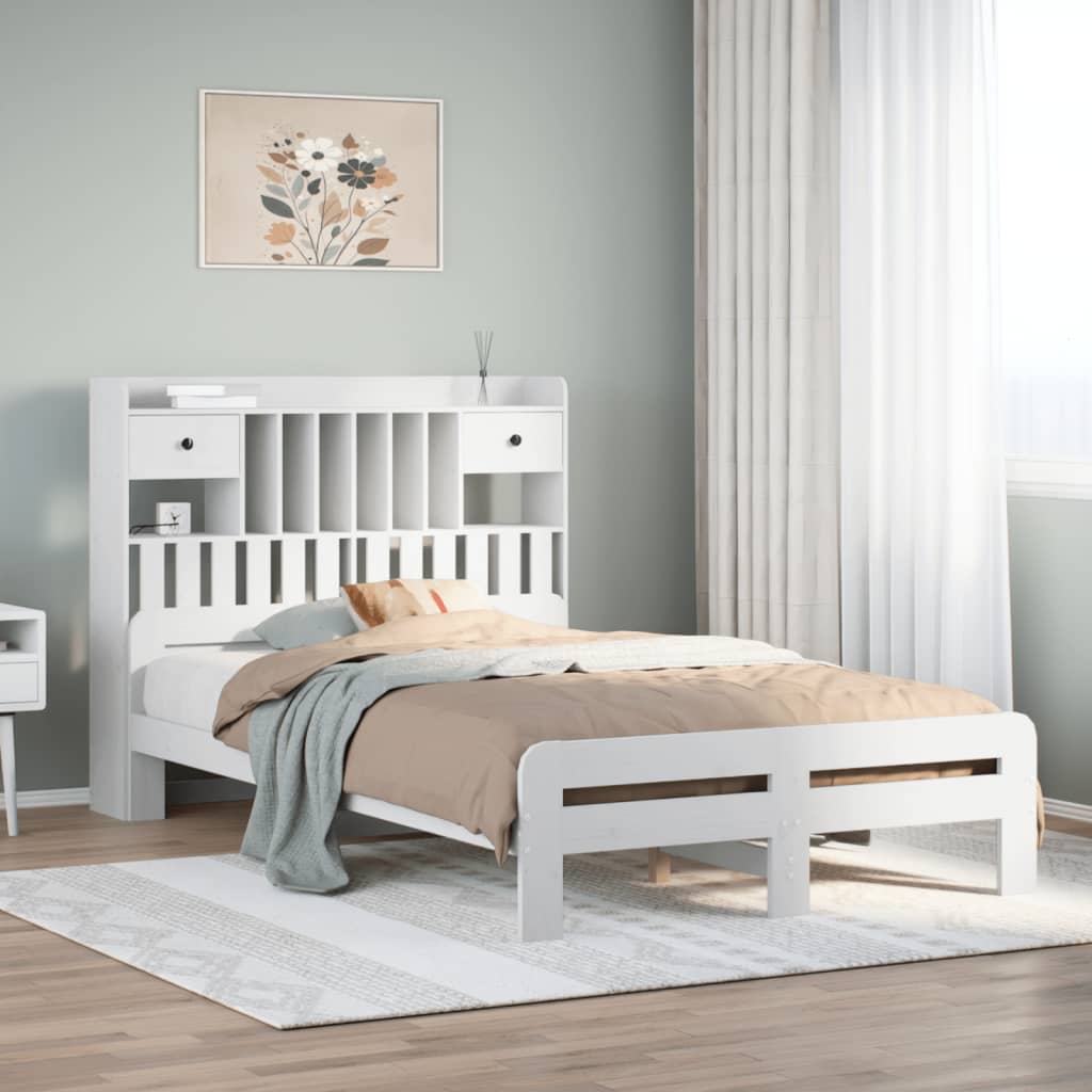 seng med reol uden madras 135x190 cm massivt fyrretræ hvid