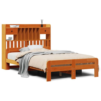 seng med reol uden madras 135x190cm massivt fyrretræ gyldenbrun