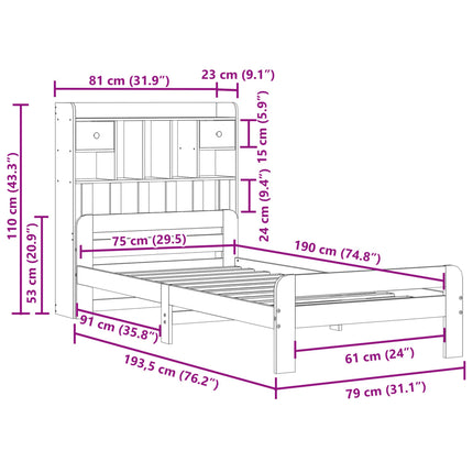 seng med reol uden madras 75x190 cm massivt fyrretræ gyldenbrun