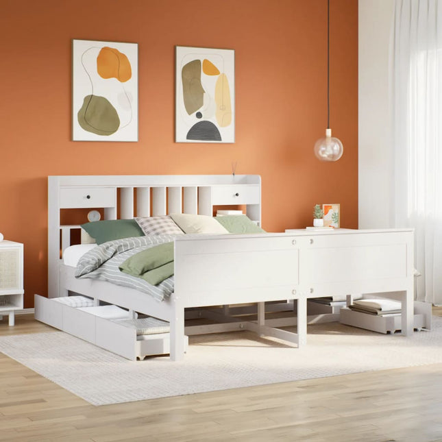 seng med reol uden madras 180x200 cm massivt fyrretræ hvid