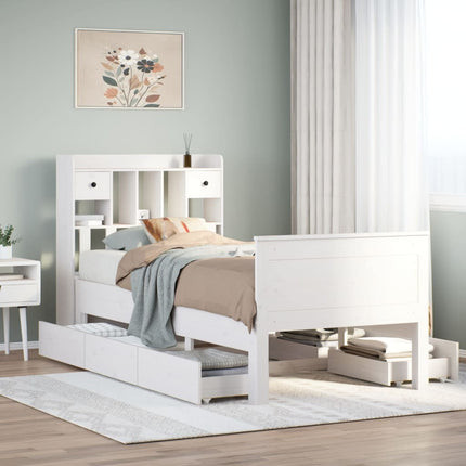 seng med reol uden madras 75x190 cm massivt fyrretræ hvid