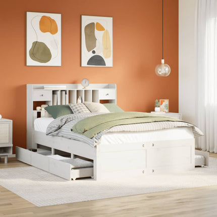 seng med reol uden madras 150x200 cm massivt fyrretræ hvid