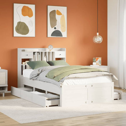 seng med reol uden madras 135x190 cm massivt fyrretræ hvid