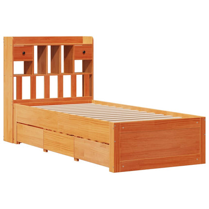 seng med reol uden madras 75x190 cm massivt fyrretræ gyldenbrun