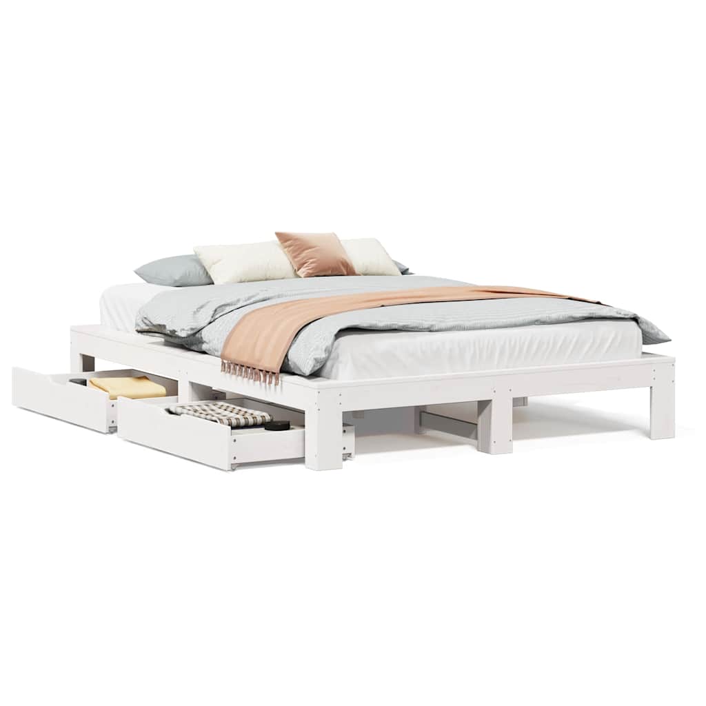 sengeramme uden madras 150x200 cm massivt fyrretræ hvid