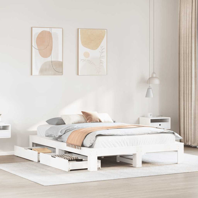 sengeramme uden madras 140x200 cm massivt fyrretræ hvid