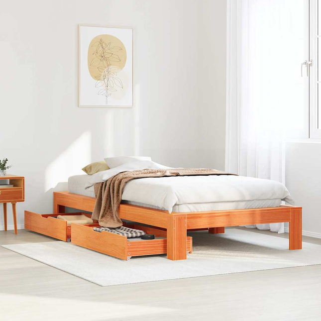 sengeramme uden madras 100x200 cm massivt fyrretræ gyldenbrun