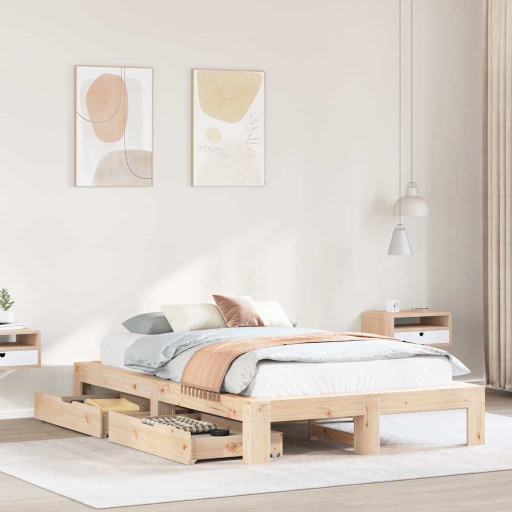 sengeramme uden madras 135x190 cm massivt fyrretræ hvid