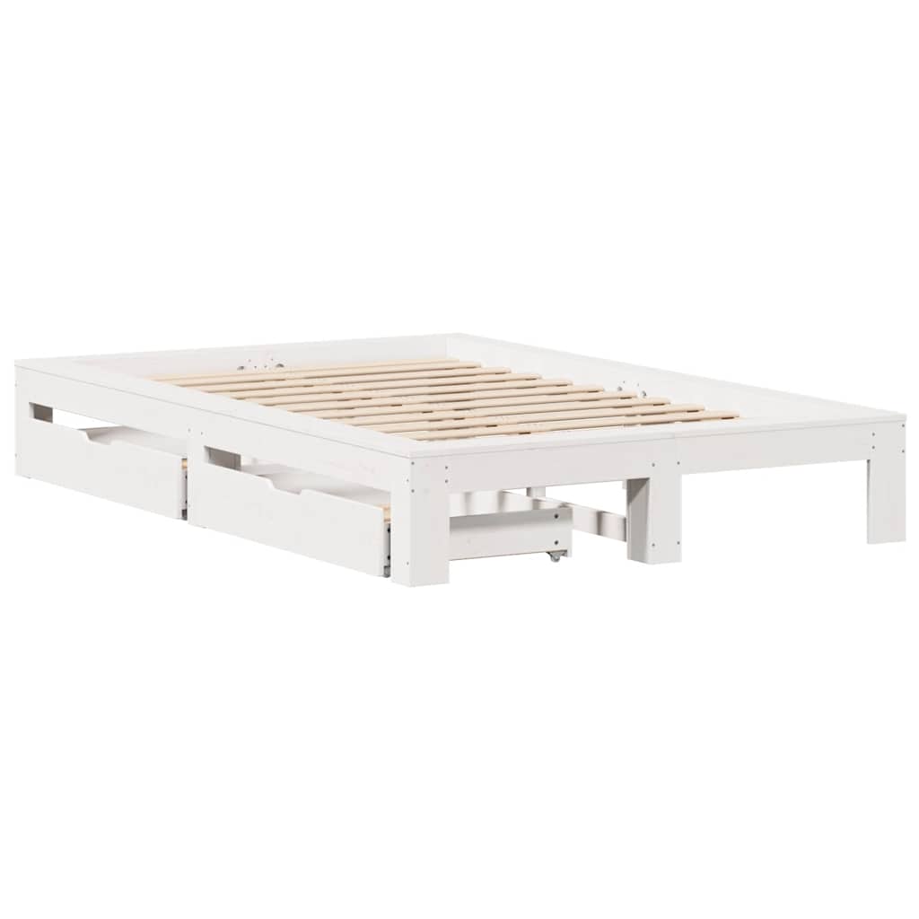 sengeramme uden madras 135x190 cm massivt fyrretræ hvid