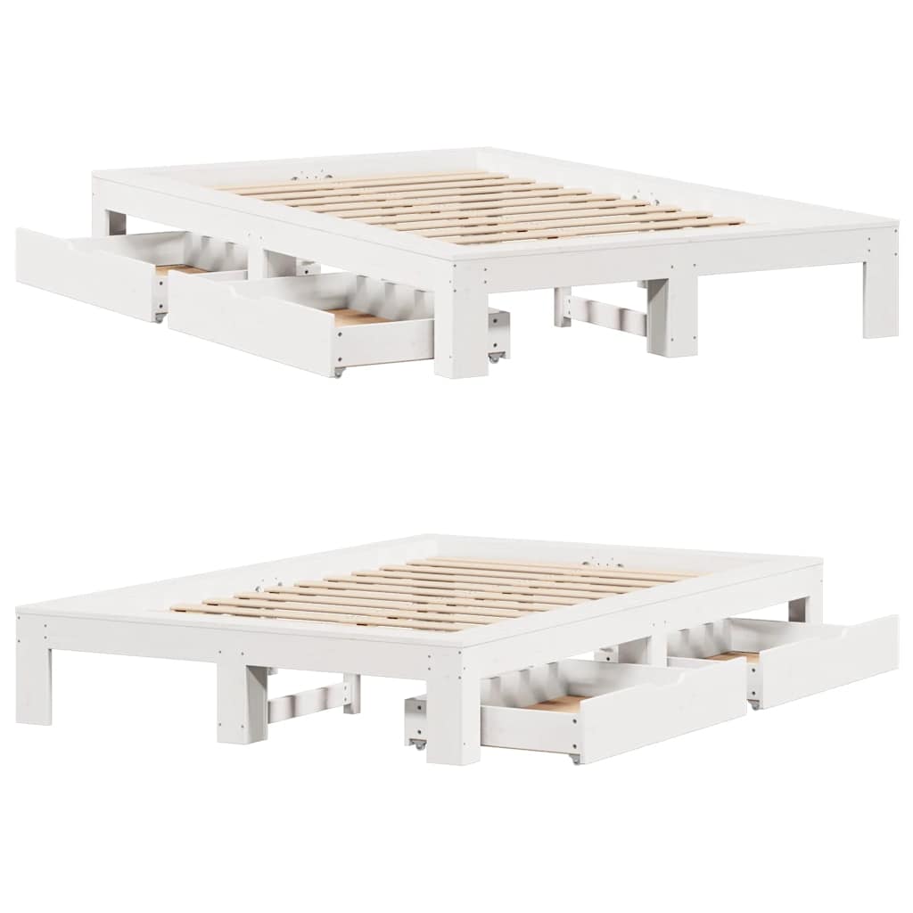 sengeramme uden madras 135x190 cm massivt fyrretræ hvid