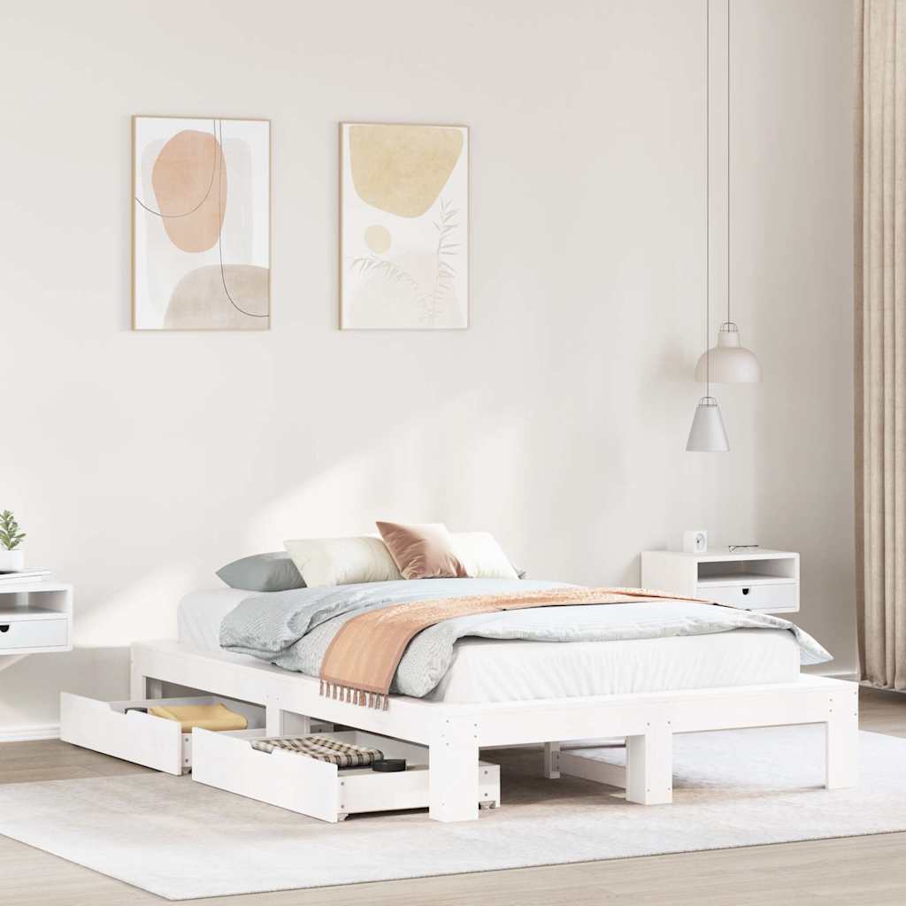 sengeramme uden madras 135x190 cm massivt fyrretræ hvid