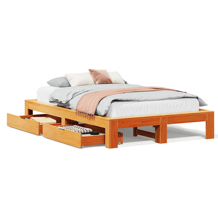 sengeramme uden madras 135x190 cm massivt fyrretræ brun