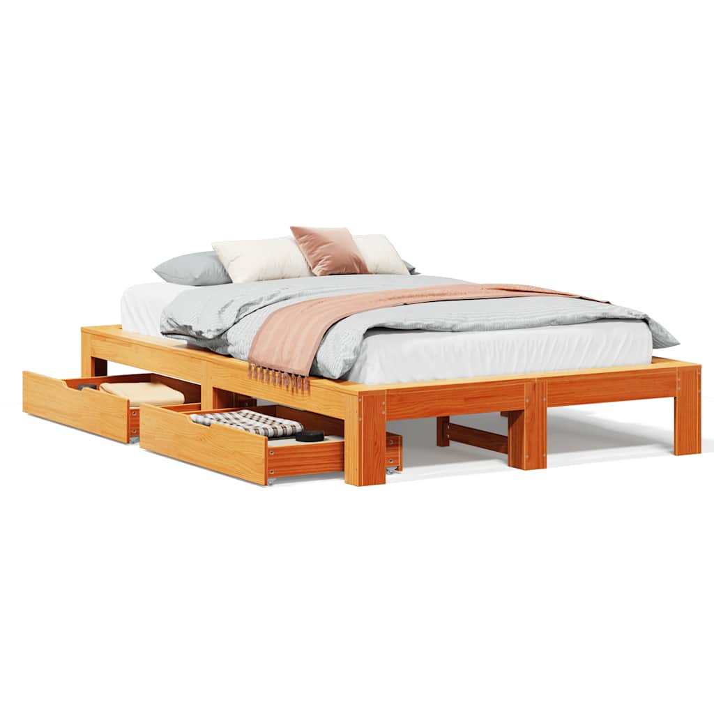sengeramme uden madras 135x190 cm massivt fyrretræ brun