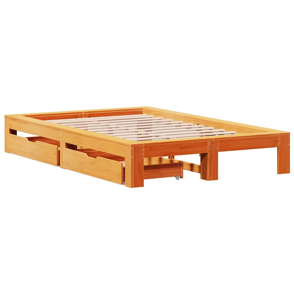 sengeramme uden madras 135x190 cm massivt fyrretræ brun