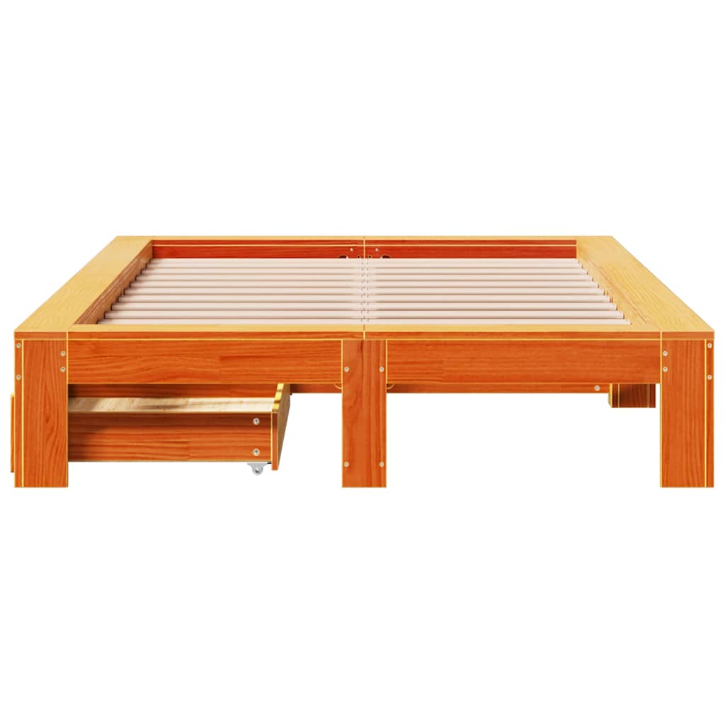sengeramme uden madras 135x190 cm massivt fyrretræ brun