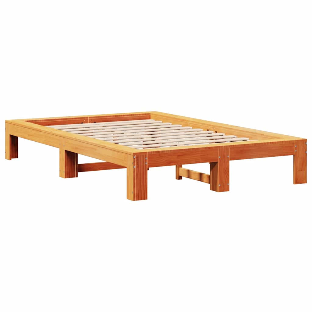 sengeramme uden madras 135x190 cm massivt fyrretræ brun