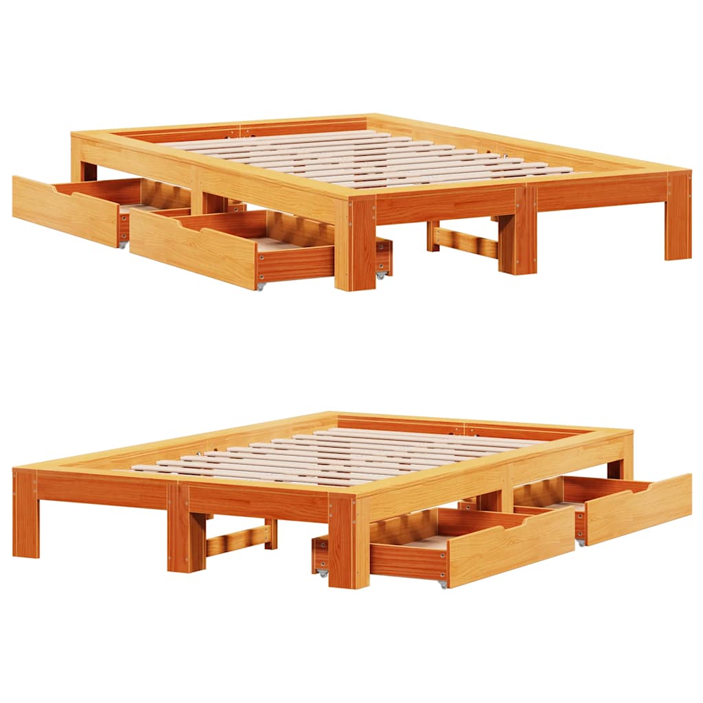 sengeramme uden madras 135x190 cm massivt fyrretræ brun