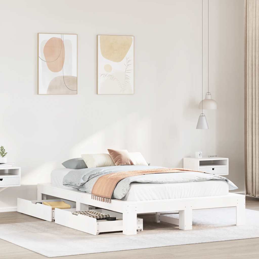 sengeramme uden madras 120x190 cm massivt fyrretræ hvid