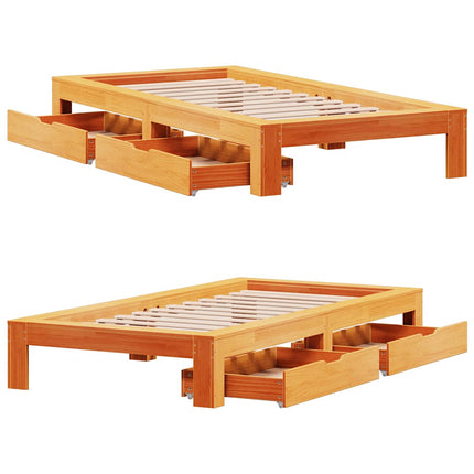 sengeramme uden madras 90x190 cm massivt fyrretræ gyldenbrun