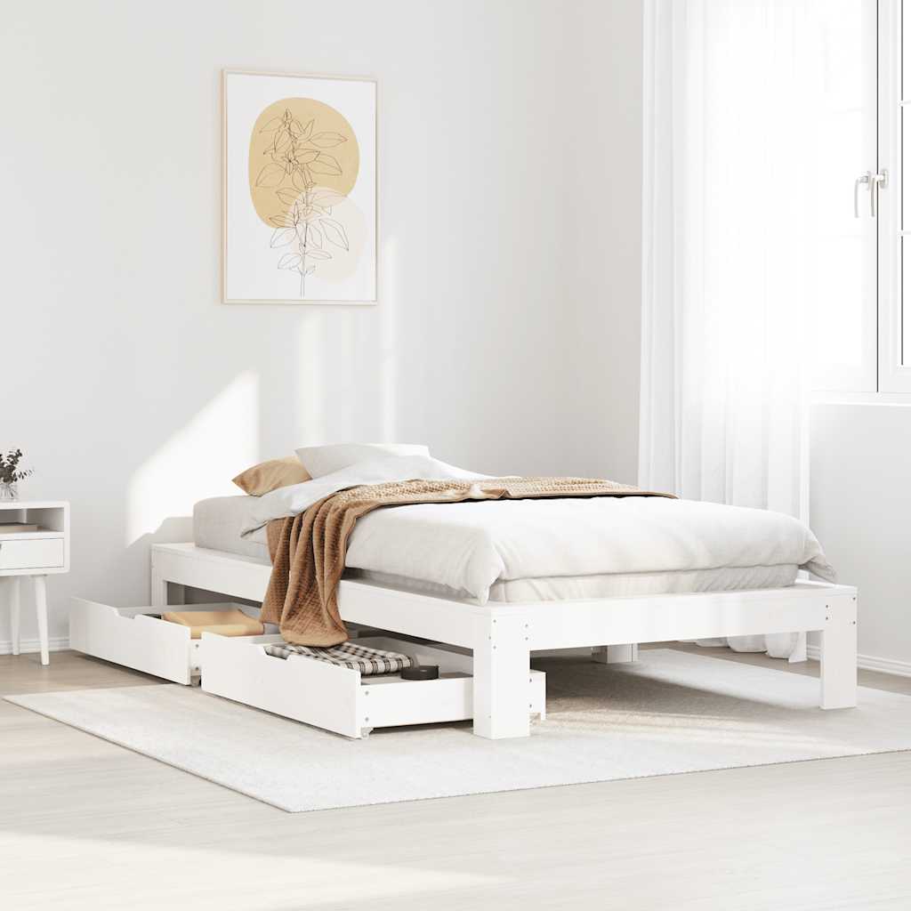 sengeramme uden madras 75x190 cm massivt fyrretræ hvid