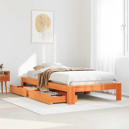 sengeramme uden madras 75x190 cm massivt fyrretræ gyldenbrun