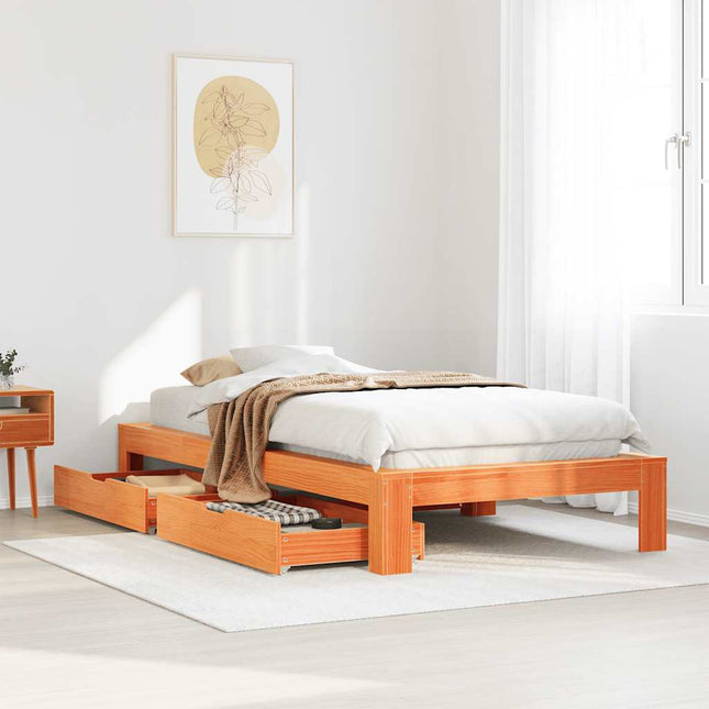 sengeramme uden madras 75x190 cm massivt fyrretræ gyldenbrun