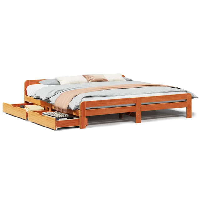 sengeramme uden madras 200x200 cm massivt fyrretræ gyldenbrun