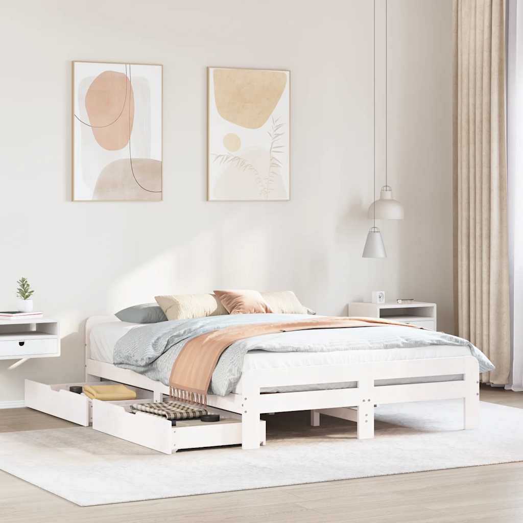 sengeramme uden madras 140x190 cm massivt fyrretræ hvid