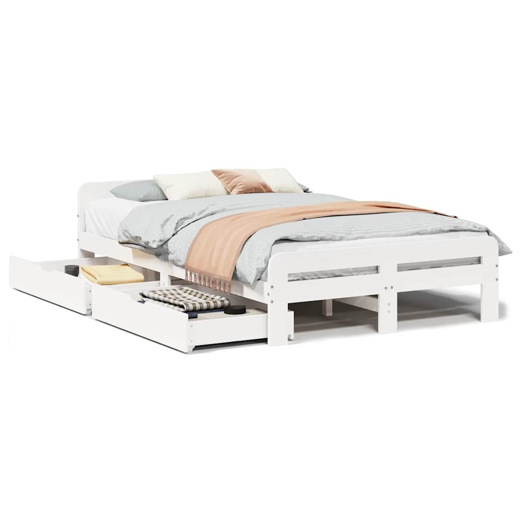 sengeramme uden madras 135x190 cm massivt fyrretræ hvid