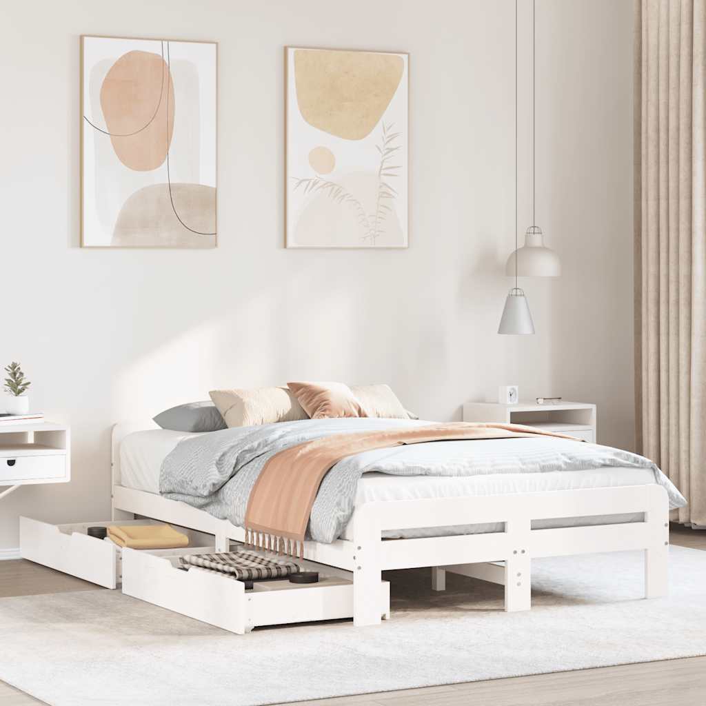 sengeramme uden madras 135x190 cm massivt fyrretræ hvid