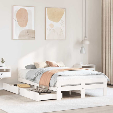 sengeramme uden madras 135x190 cm massivt fyrretræ hvid