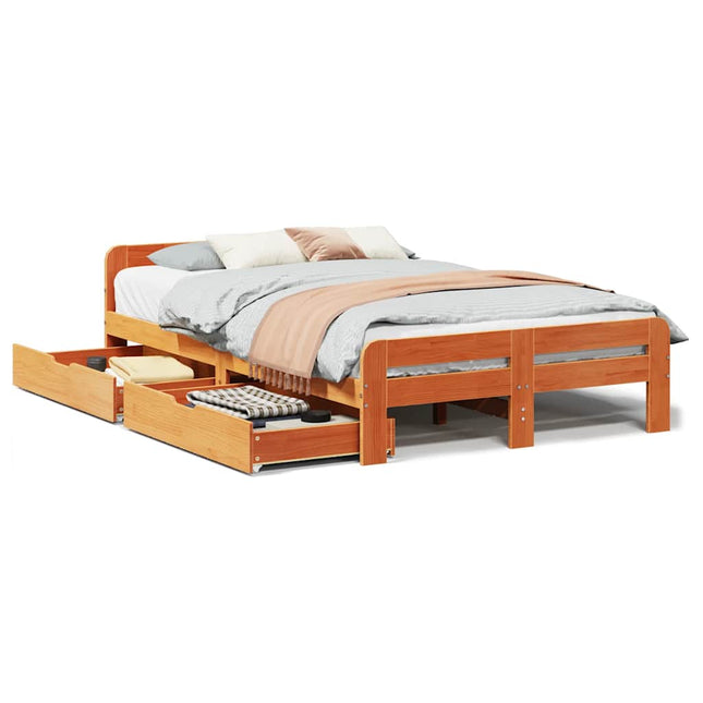 sengeramme uden madras 135x190 cm massivt fyrretræ brun