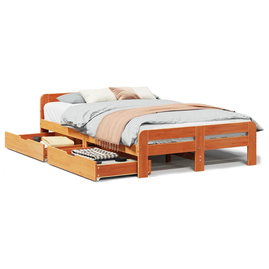 sengeramme uden madras 135x190 cm massivt fyrretræ brun