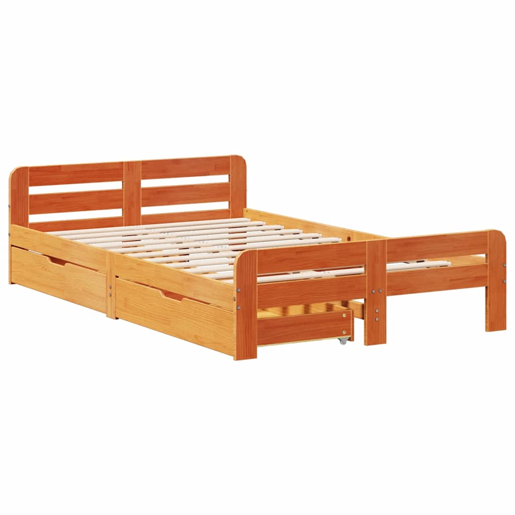 sengeramme uden madras 135x190 cm massivt fyrretræ brun