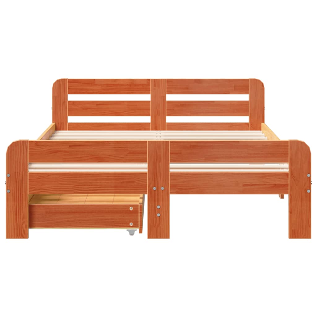 sengeramme uden madras 135x190 cm massivt fyrretræ brun