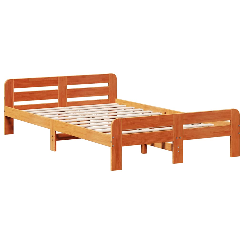 sengeramme uden madras 135x190 cm massivt fyrretræ brun