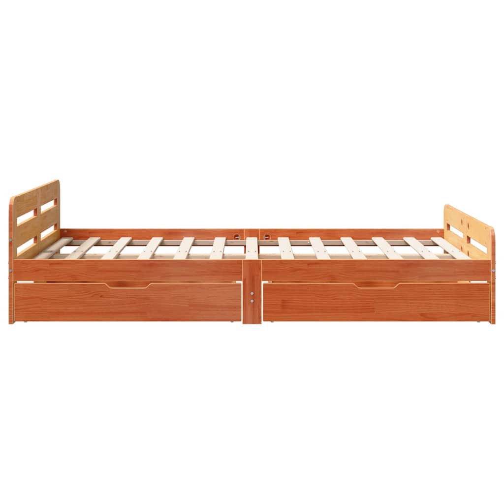 sengeramme uden madras 135x190 cm massivt fyrretræ brun