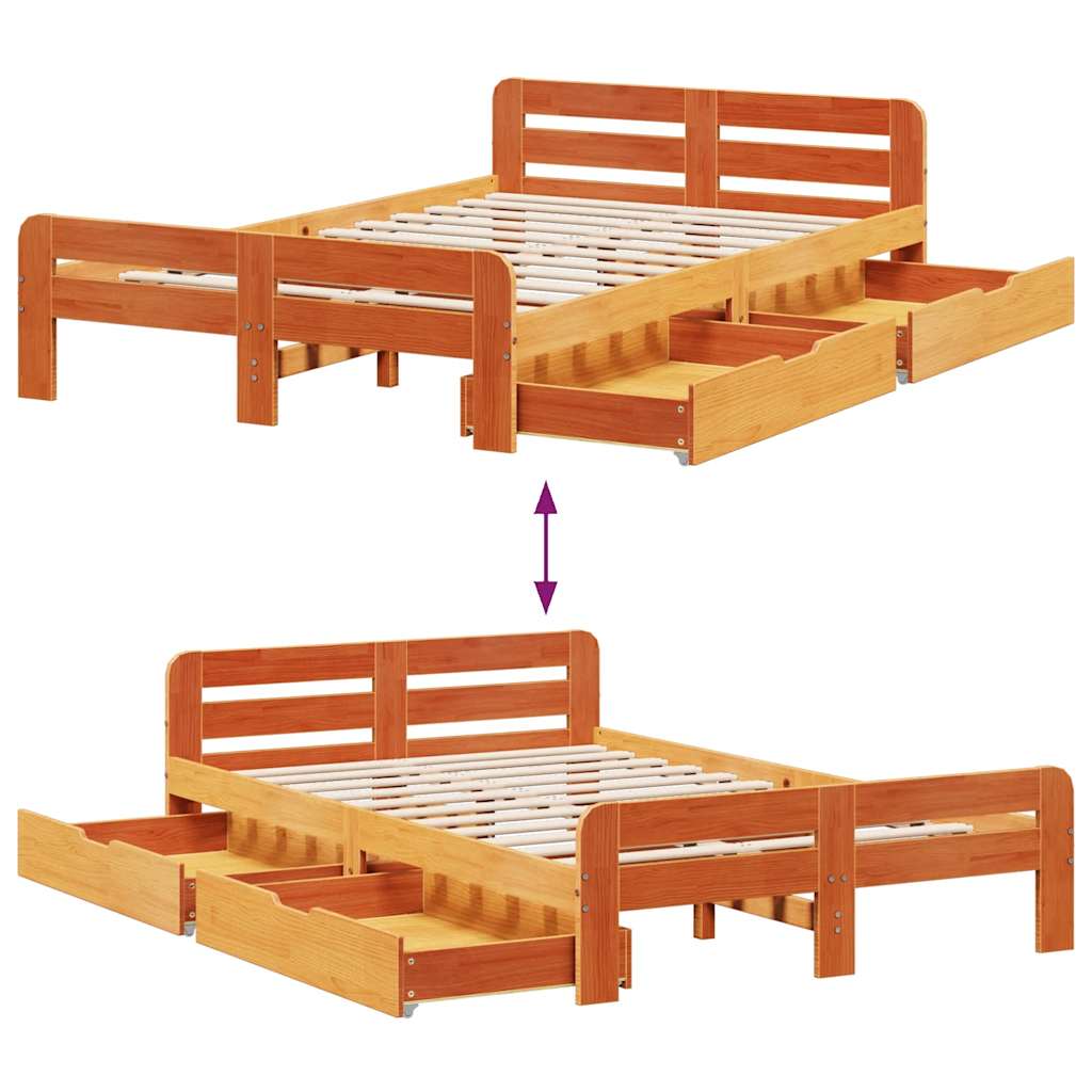 sengeramme uden madras 135x190 cm massivt fyrretræ brun