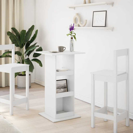 barbord med opbevaring 60x60x102 cm konstrueret træ hvid