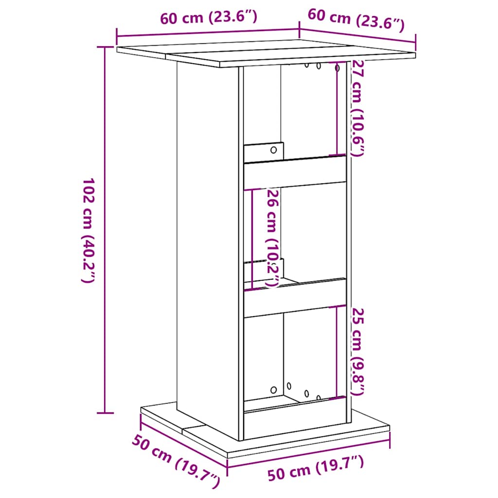 barbord med opbevaring 60x60x102 cm konstrueret træ hvid