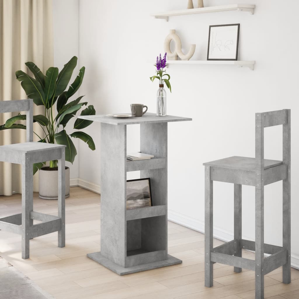 barbord med opbevaring 60x60x102 cm konstrueret træ betongrå