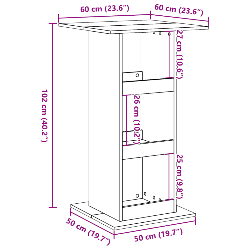 barbord med opbevaring 60x60x102 cm konstrueret træ betongrå