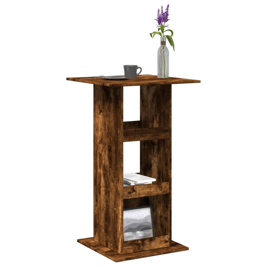 barbord med opbevaring 60x60x102 cm konstrueret træ røget eg