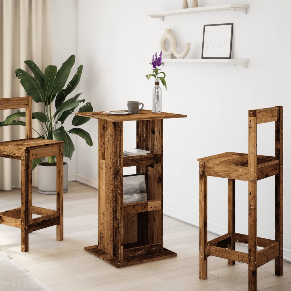 barbord med opbevaring 60x60x102 cm konstrueret træ gammelt træ