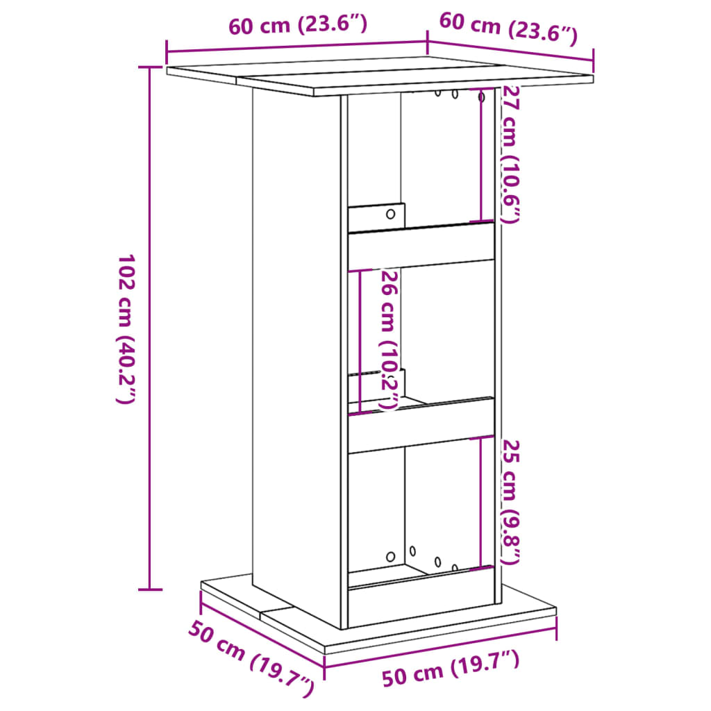 barbord med opbevaring 60x60x102 cm konstrueret træ gammelt træ