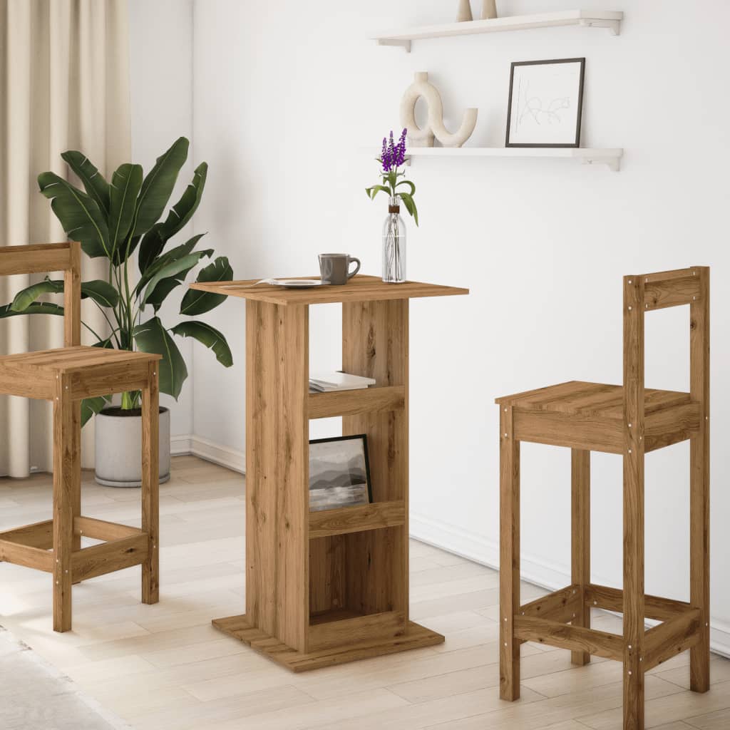 barbord med opbevaring 60x60x102 cm konstrueret træ egetræslook