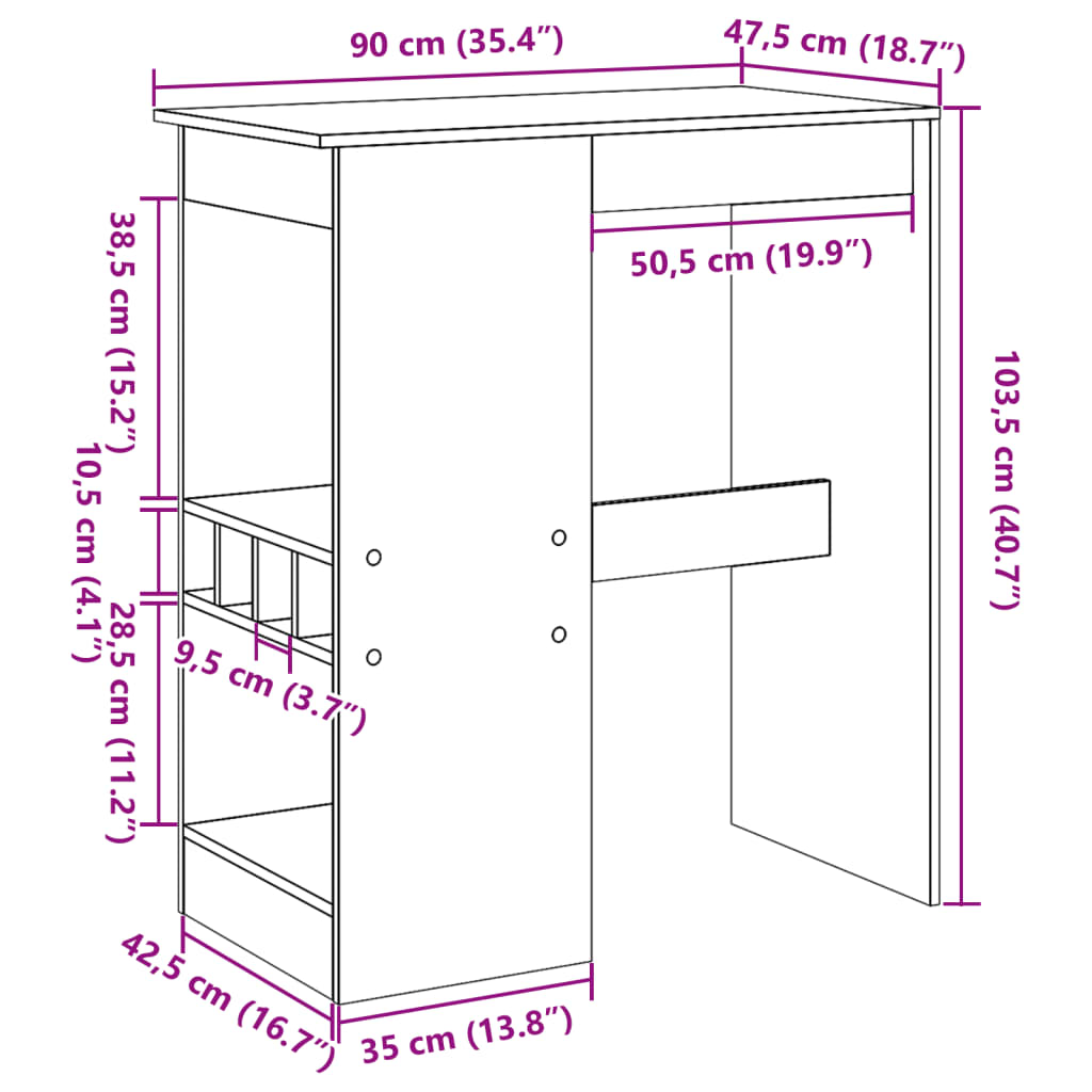 barbord m. stativer 90x47,5x103,5cm konstrueret træ gammelt træ