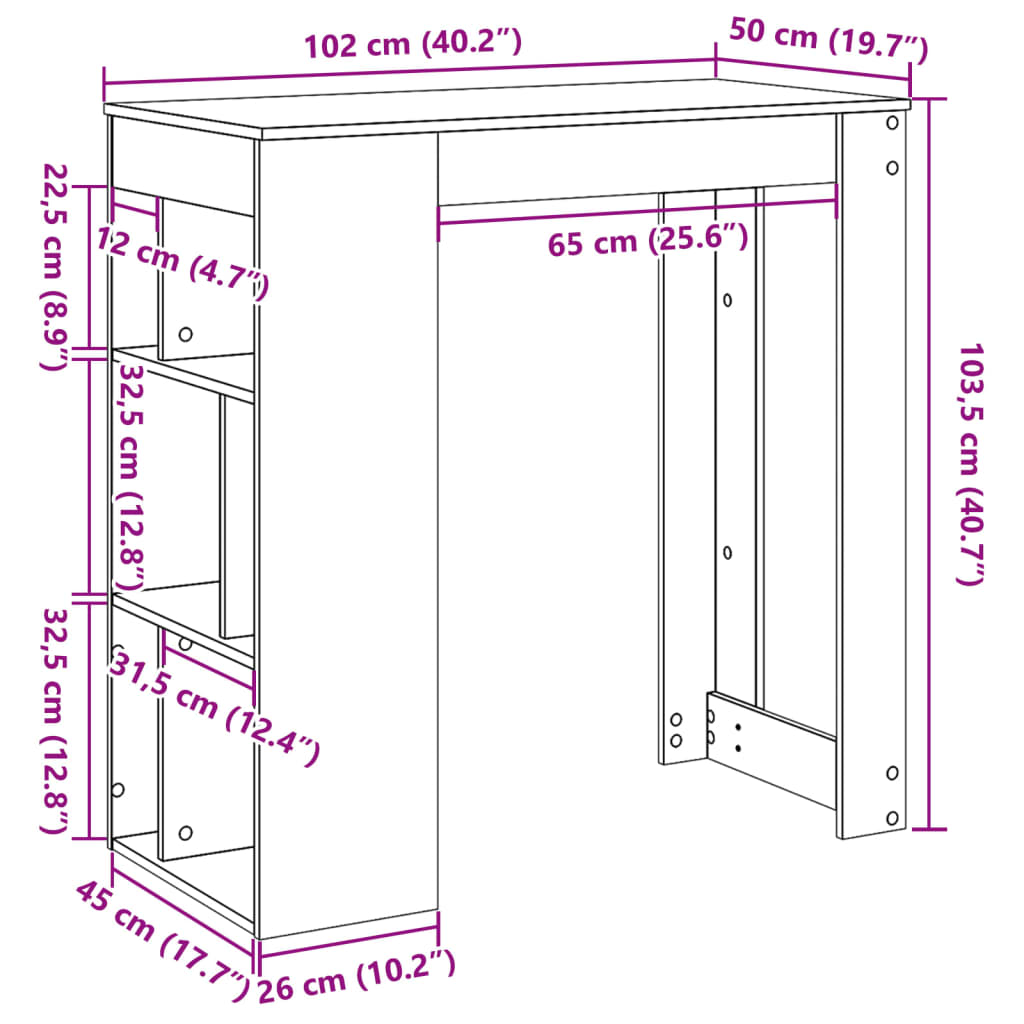 barbord med stativer 102x50x103,5 cm konstrueret træ sonoma-eg