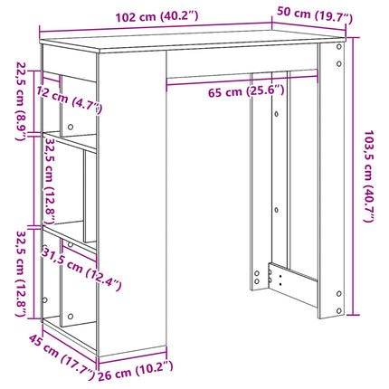 barbord m.stativer 102x50x103,5cm konstrueret træ grå sonoma-eg