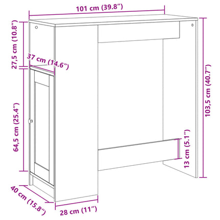 barbord med stativer 101x40x103,5 cm konstrueret træ betongrå